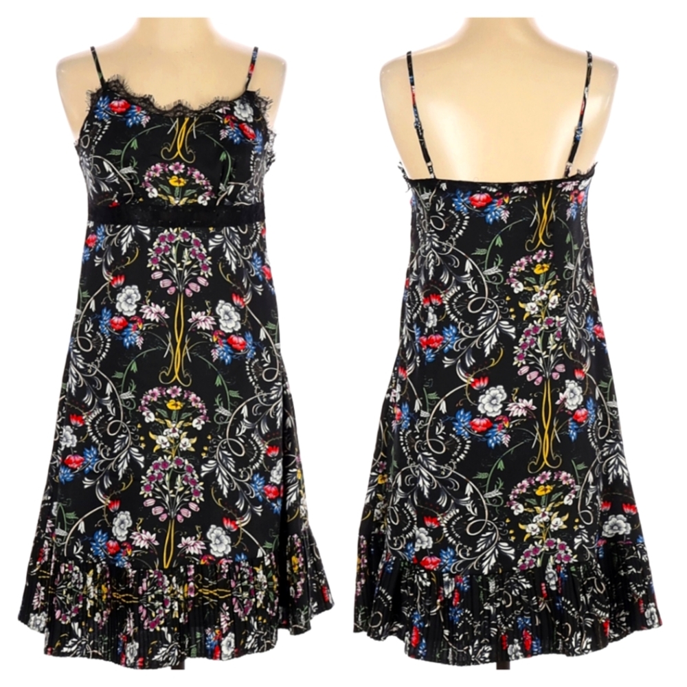 Black Floral Fantasy Ruffle Lace Slip Dress - Silvian Heach Vintage Style